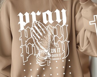Retro Christian Pray on it Pray over it Pray through it svg png, prayer svg, Christian svg, Bible verse svg, Christ svg, digital download