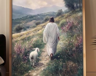 Christian Jesus Leaves The 99 Artwork  Parable of The Lost Sheep art: Good Shepherd, Bible verse (digital download)