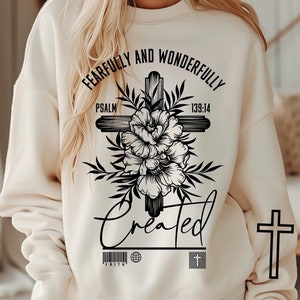 Fearfully and Wonderfully created Svg png shirt design, Christian svg. digital download