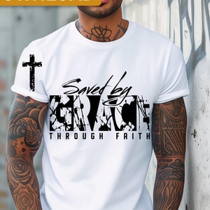 Saved By Grace svg png Shirt design, Mens Jesus Christian Dad Faith Bible Shirt design, Religious Gift, digital download