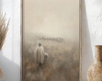 Jesus Leaves The 99, Parable of The Lost Sheep DIGITAL PRINT, Oil Painting, Religious gift, Faith art, Christian decor, Digital download