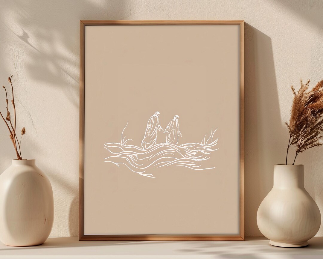 Jesus and Peter Walking on Water Print, Boho Christian Wall Art ...