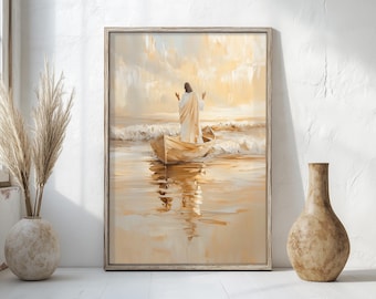 Jesus Calms Storm Bible Art Print, Christian Faith (Digital Download)