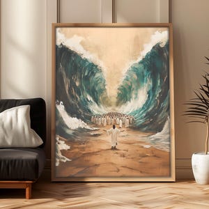 Moses Parting the Red Sea Christian wall art Printable, Bible verse, Jesus poster, digital download