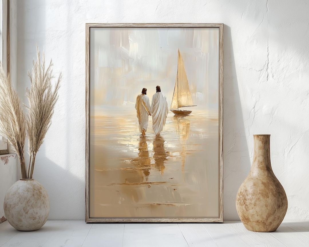 Jesus and Peter Walk on Water Christian Wall Art Print, Bible Art ...