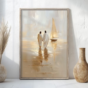 Jesus and peter walk on water Christian wall art print, Bible art, Christian decor, Modern Christian, Boho art, digital download