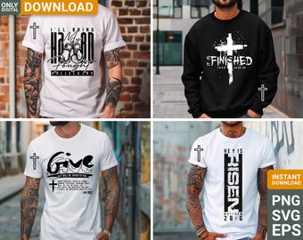 Christian T-Shirt Designs PNG svg Bundle,Bible Verse Shirt PNG, Faith-Based Sublimation Files Jesus Christ Streetwear Urban