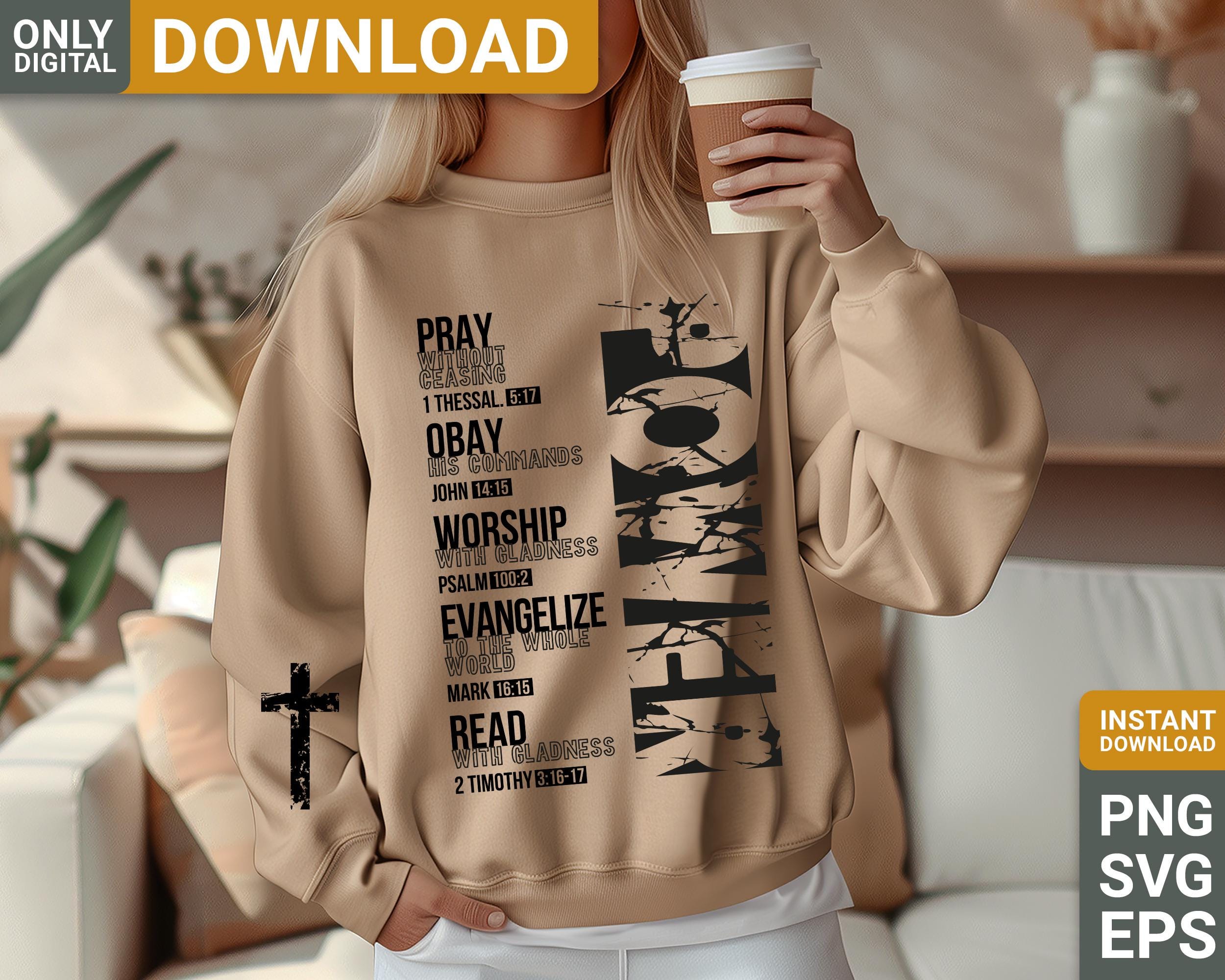 Christian POWER SVG PNG, Pray Obey Worship Shirt Design, Christian ...