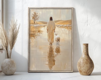 Jesus Leaves The 99, Minimalist Oil Painting Art (Digital Download)