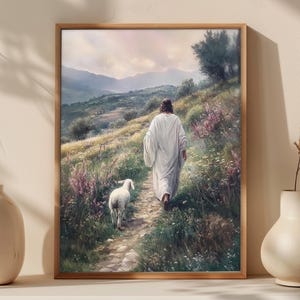 Jesus Leaves The 99 Parable of The Lost Sheep wall art, Good Shepherd art, Bible verse, digital download