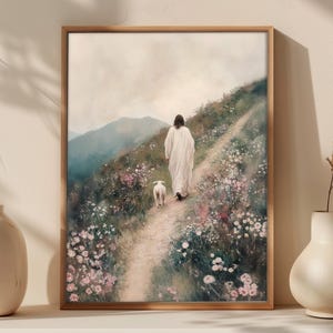 Jesus leaves the 99 Vintage oil painting with scratches and faded colors , Bible verse, Jesus art, DIGITAL DOWNLOAD