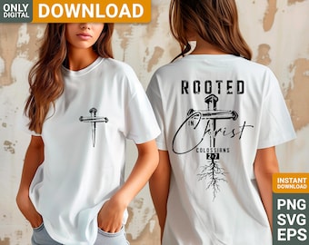 Rooted In Christ SVG png minimalist Christian Faith design, Jesus shirt, Religious gift, Christian men, digital download