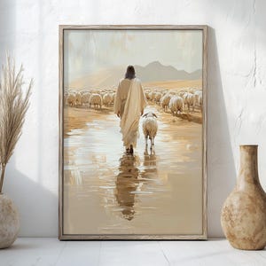 Jesus Leaves The 99 Oil Painting Wall Art Printable, Jesus Art Poster, Bible Verse, Scripture Gift, Modern Christian, digital download