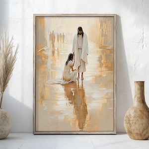 Woman Touches Jesus wall art, God Healing Christian Bible Art, Modern Bible, Jesus print Wall Art, Jesus painting, digital download