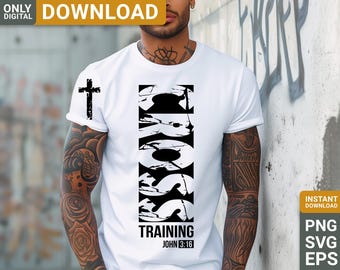 Christian Mens Shirt Design, Jesus Cross Training SVG PNG (Digital Download)