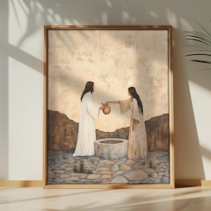 Woman at the Well Christian Retro wall art, Boho Christian art, Bible verse, digital download