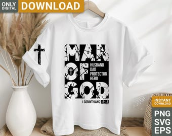 Man of God svg png design, Fathers day svg, Christian men gift, Faith svg, digital download
