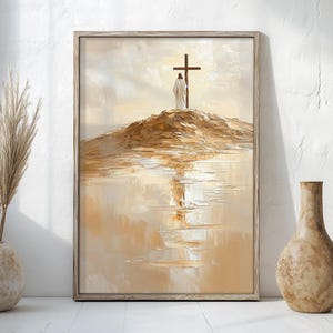 Christian wall art Jesus Christ near Cross, Modern Christian, Bible verse , Jesus painting, digital download
