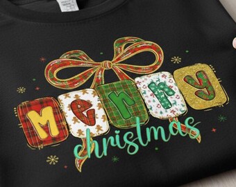Retro Glitter Frohe Weihnachten PNG, Buntes Weihnachtshemd (Digitaler Download)