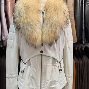 White Lambskin Leather Jacket with Detachable Vest & Real Fox Fur Collar | Handmade Women's Leather Coat | Custom Size Winter Outerwear