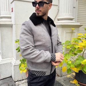 Herren Lammfell-Fliegerjacke - Echter Lammfell-Wintermantel mit weichem Fellfutter