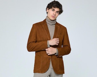 Men's Luxury Genuine Suede Blazer,Handmade Leather Suit Jacket , Premium Tailored Suede Sport Coat ,Elegant Italian Style Mens Luxury Blazer