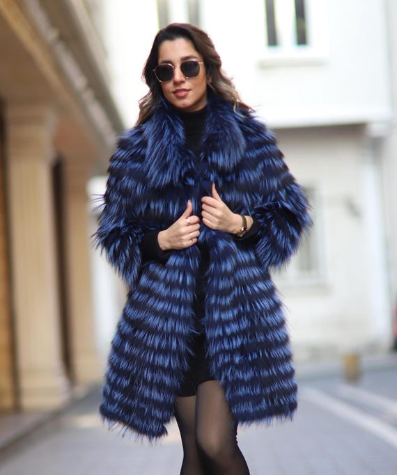 ブループレミアムフォックスファージャケット - 限定品質ファー - 超