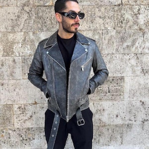 Blouson motard homme - Manteau moto en cuir d&#39;agneau, coupe personnalisée sur mesure