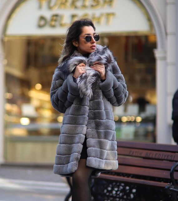 毛皮コート フォックスラビットファー vintage FOX 毛皮ロングコート