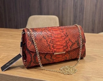 Handmade Python Snakeskin Leather Shoulder Bag – Exotic Leather Handbag for Women
