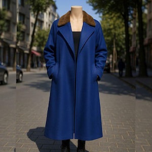Women’s Luxury Cashmere Coat – Long Wool Coat with Detachable Mink Fur Collar | Elegant & Warm Winter Outerwear