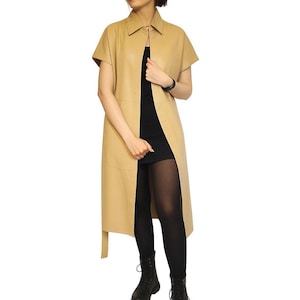 Trench-coat élégant en cuir pour femme - Veste longue en cuir classique - Style vestimentaire midi en cuir - Disponible en grande taille - Vêtements d'extérieur élégants
