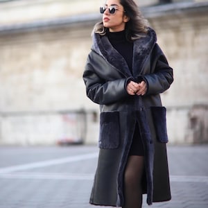 Reversible Shearling Coat for Women – 100% Lambskin Leather, Long Winter Jacket from Turkey – Free Shipping
