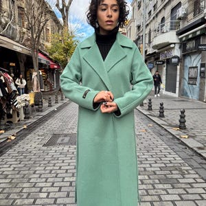 Handmade Long Cashmere Coat: Elegant Winter Overcoat, Green & Black