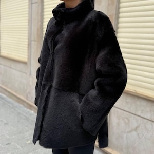 Women Shearling Coat – Turkish Leather Winter Jacket, Reversible Warm Coat, Cozy Luxurious Fur Outerwear