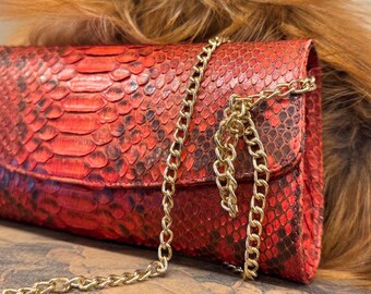 Handgemachte Python Schlangenleder Umhängetasche - Exotische Lederhandtasche für Damen