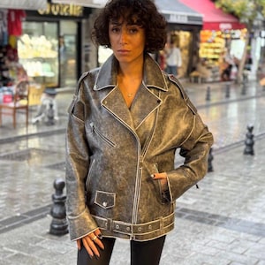 Handgemaakt bikerjack – vintage echt leren bomberjack