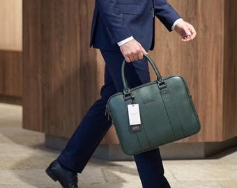 Full Grain Leather Briefcase for Men, Luxury Laptop Bag, Handmade Turkish Leather Office Bag, Professional Business Tote