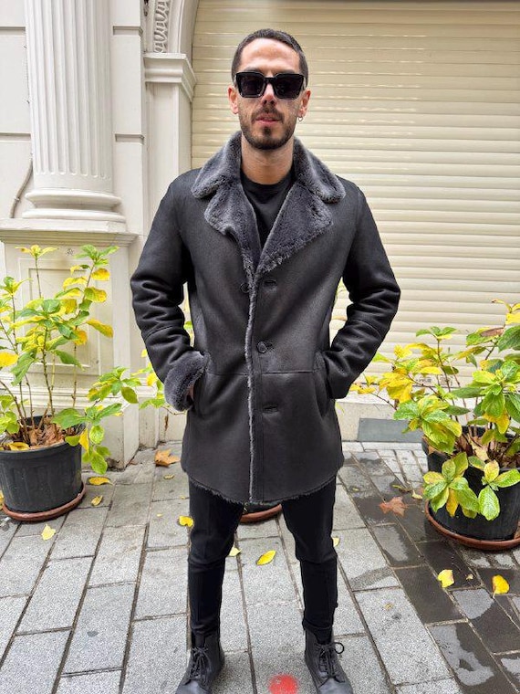 Lammfell Mantel Wintermantel Mit Fell Herren Herren Schaffell