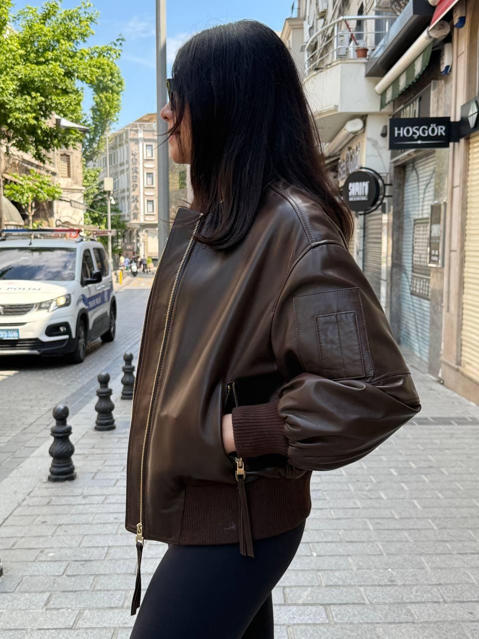 Oversized Brown Lambskin Bomber, 90s Vintage Aviator Style Genuine