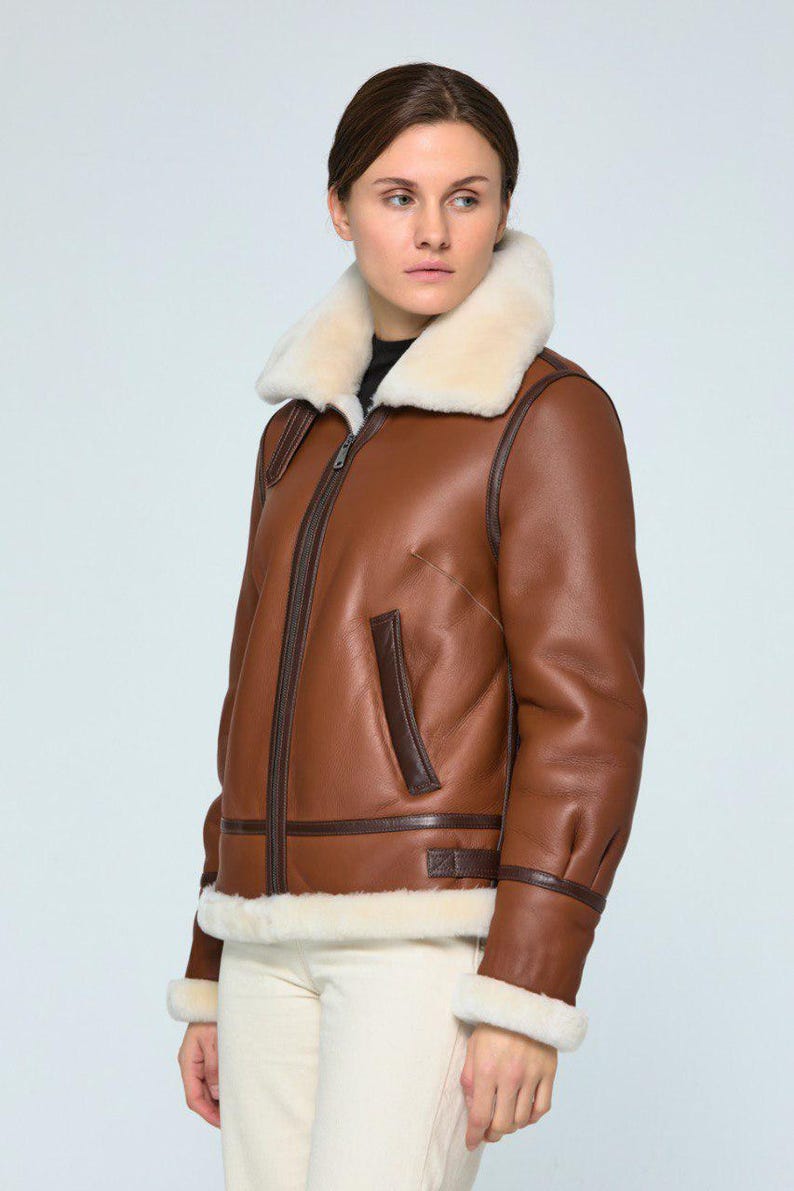 Jacker Turkish Shearling Sheepskin Bomber Jacket, Turkish Brown Leather Aviator Coat ...