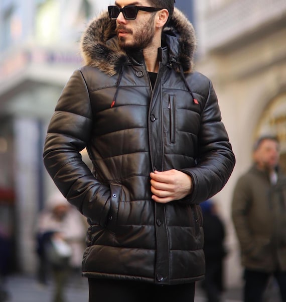 Volpe Giubbotto Pelle Pelliccia Giacca 3/4 In Piumino Con Collo In