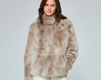 Chaqueta de piel de oveja Toscana reversible de lujo para mujer – Abrigo de piel de oveja auténtica fabricado en Turquía