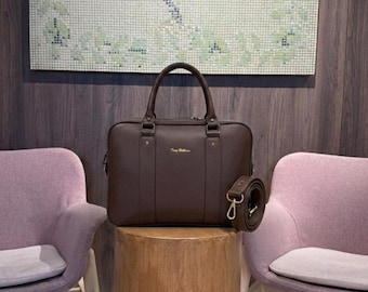 Burgundy Full-Grain Leather Briefcase for Men | Turkish Cowhide Laptop Messenger Bag