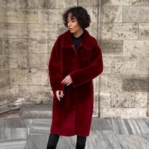 Manteau en peau de mouton retournée réversible pour femme - Veste en cuir d'agneau véritable - Vêtements d'extérieur chauds en peau de mouton retournée - Manteau en peau de mouton doux fait main