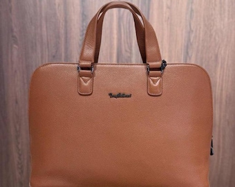 Bolso para portátil de piel de grano superior personalizado, maletín de viaje, bolso bandolera de piel Caw para hombre, cartera tipo cartera para portátil y tableta.