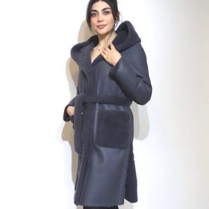 Women’s Reversible Shearling Coat – 100% Lambskin Leather & Fur – Long Handmade Winter Jacket from Turkey