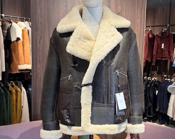 Handmade Oversized B3 Aviator Jacket: Shearling Sheepskin Leather Bomber