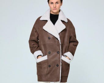 Chaqueta bomber vintage de piel de oveja de los años 90: abrigo de piel de oveja hecho a mano