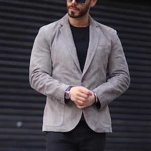 Blazer de piel de ante para hombre: abrigo deportivo vintage hecho a mano